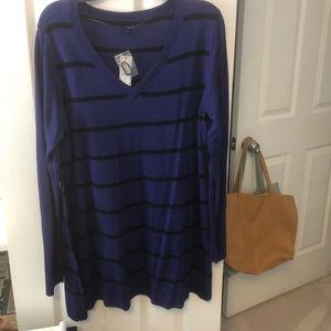 NWT - Cute blue/purple lightweight sweater with black stripes. Size XXL